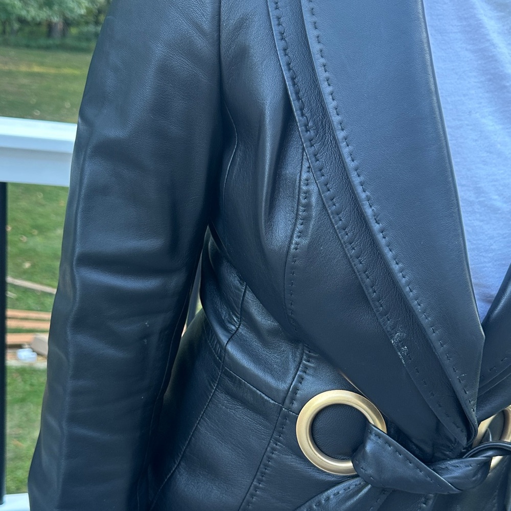 Escada Black Leather Jacket with Gold Accents - Picture 5 of 14